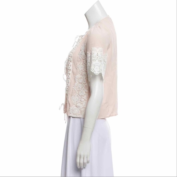 For Love and Lemons Hayley Lace Trimmed Tie Bow Blouse Peach Pink Size XS - Picture 7 of 8